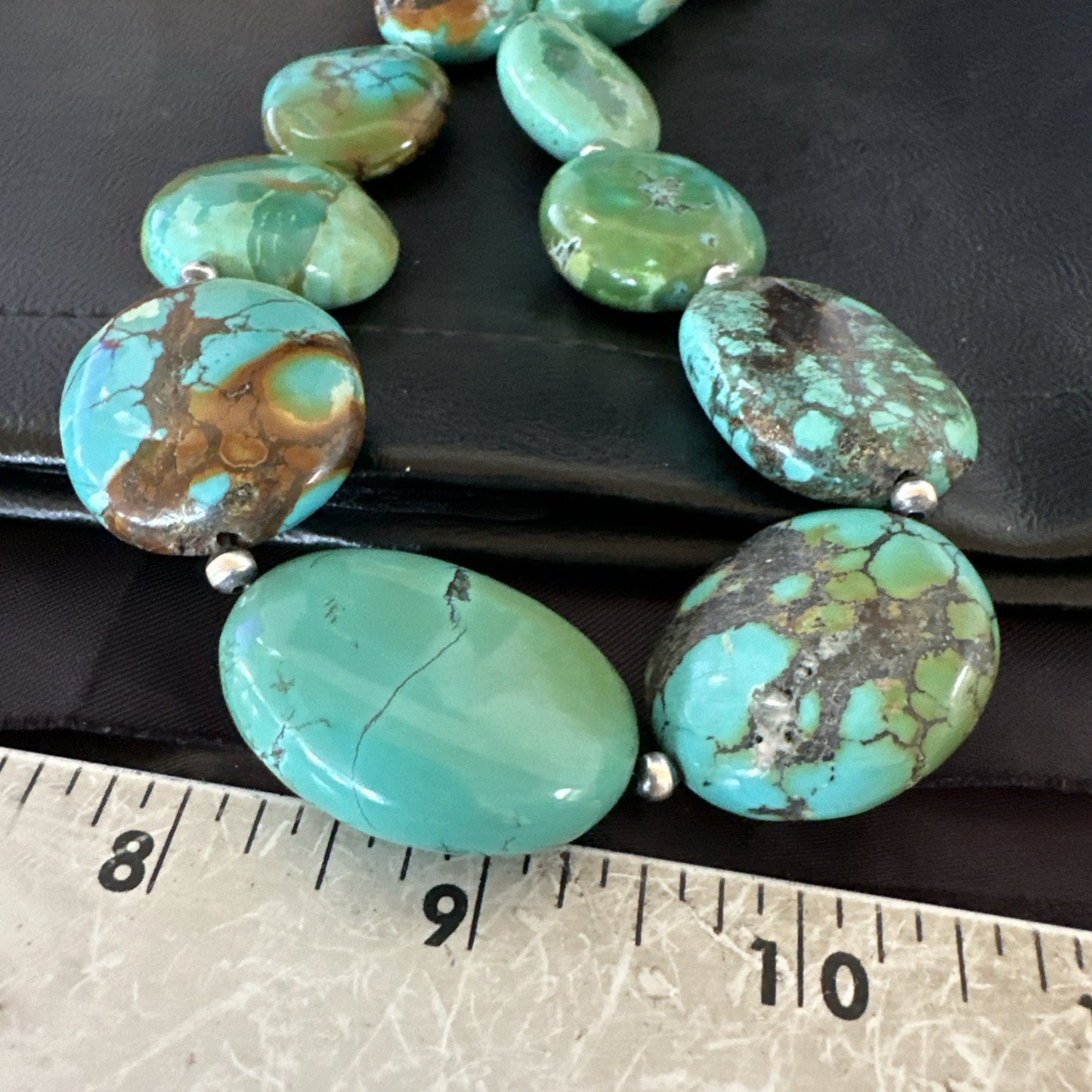 Blue Green Turquoise Nugget Chunky Navajo Sterling Silver Necklace 20” 19250