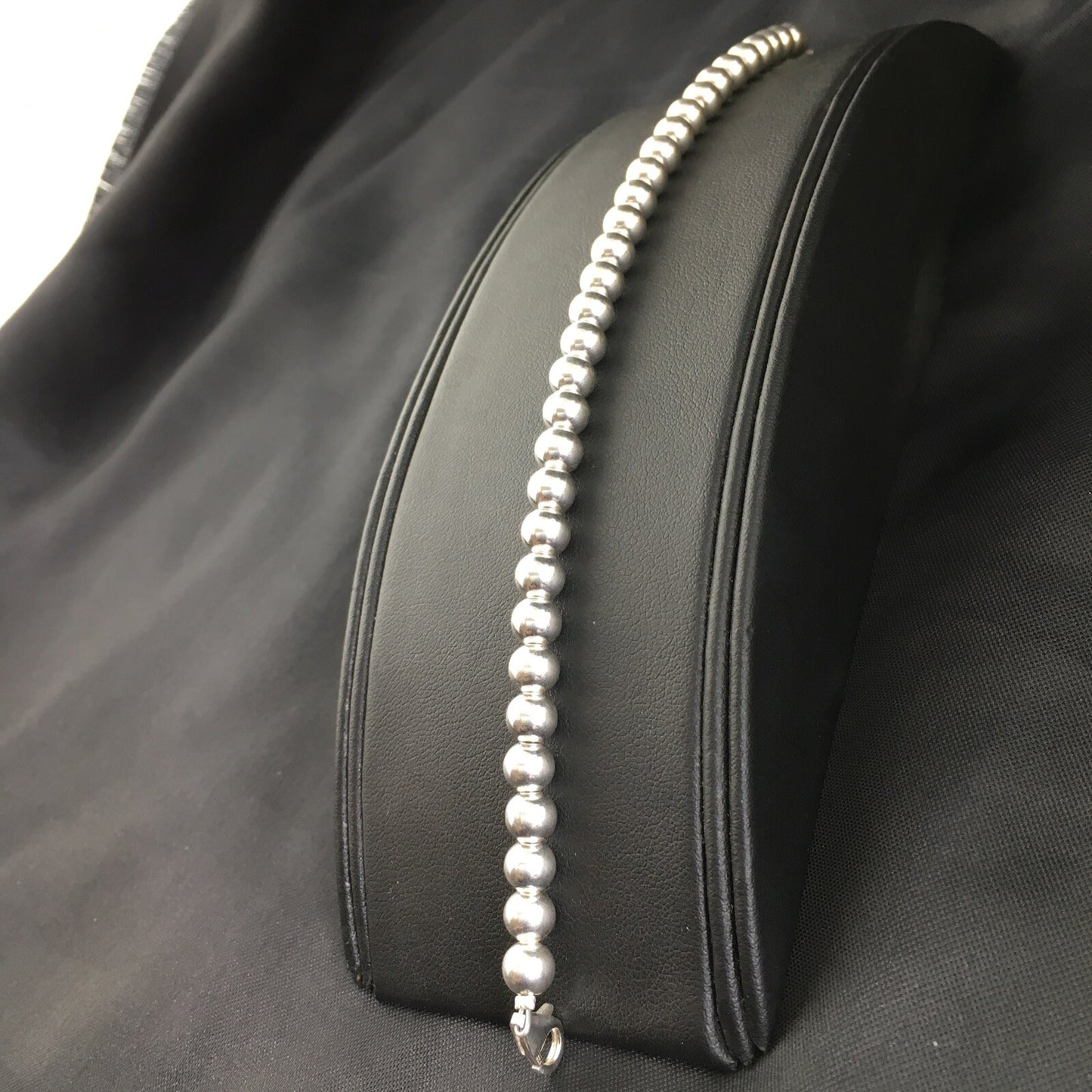 Native American Navajo 7.75” Sterling Silver Beads Bracelet 90108