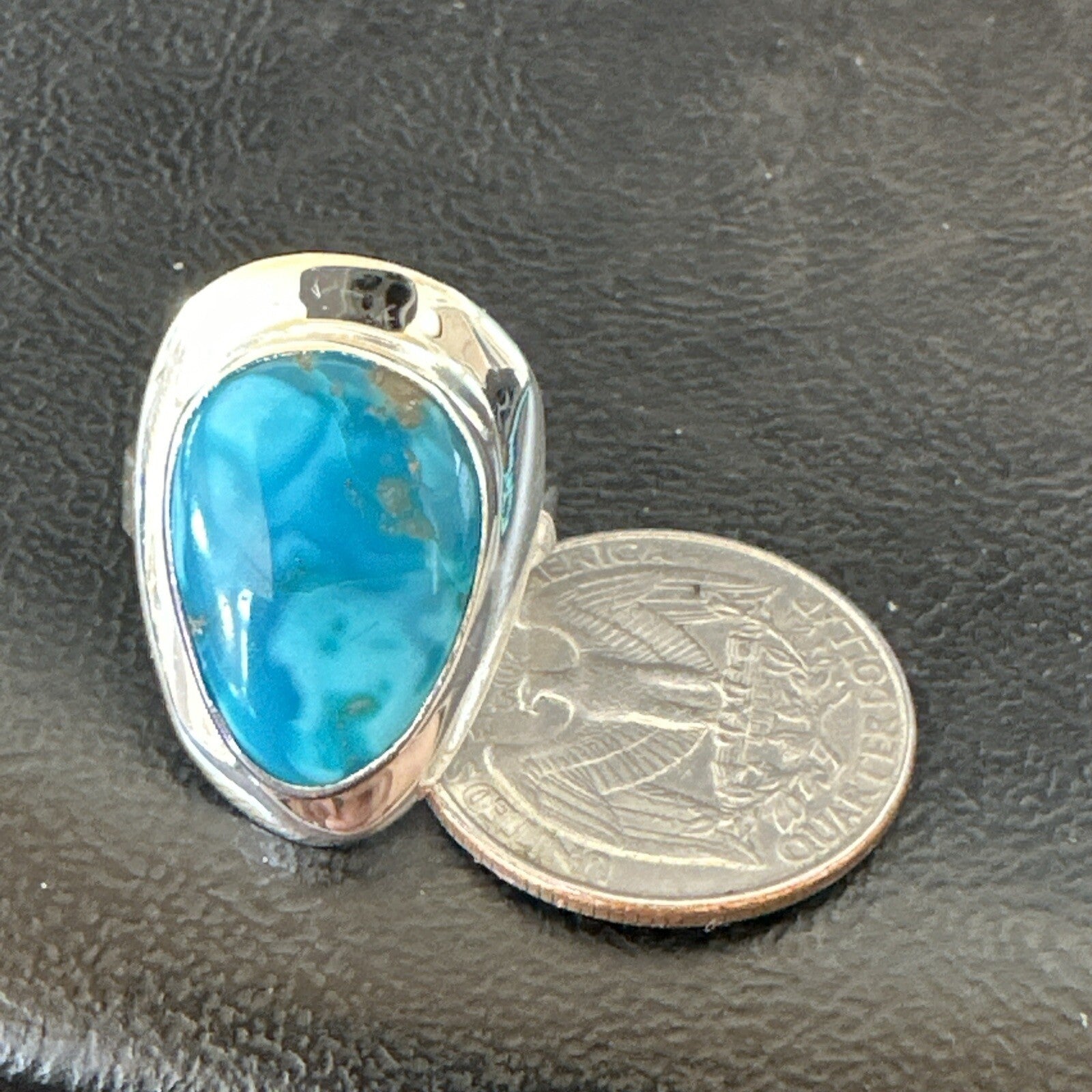 Southwestern Sterling Silver Blue Kingman Turquoise Ring Size 7.5 18515