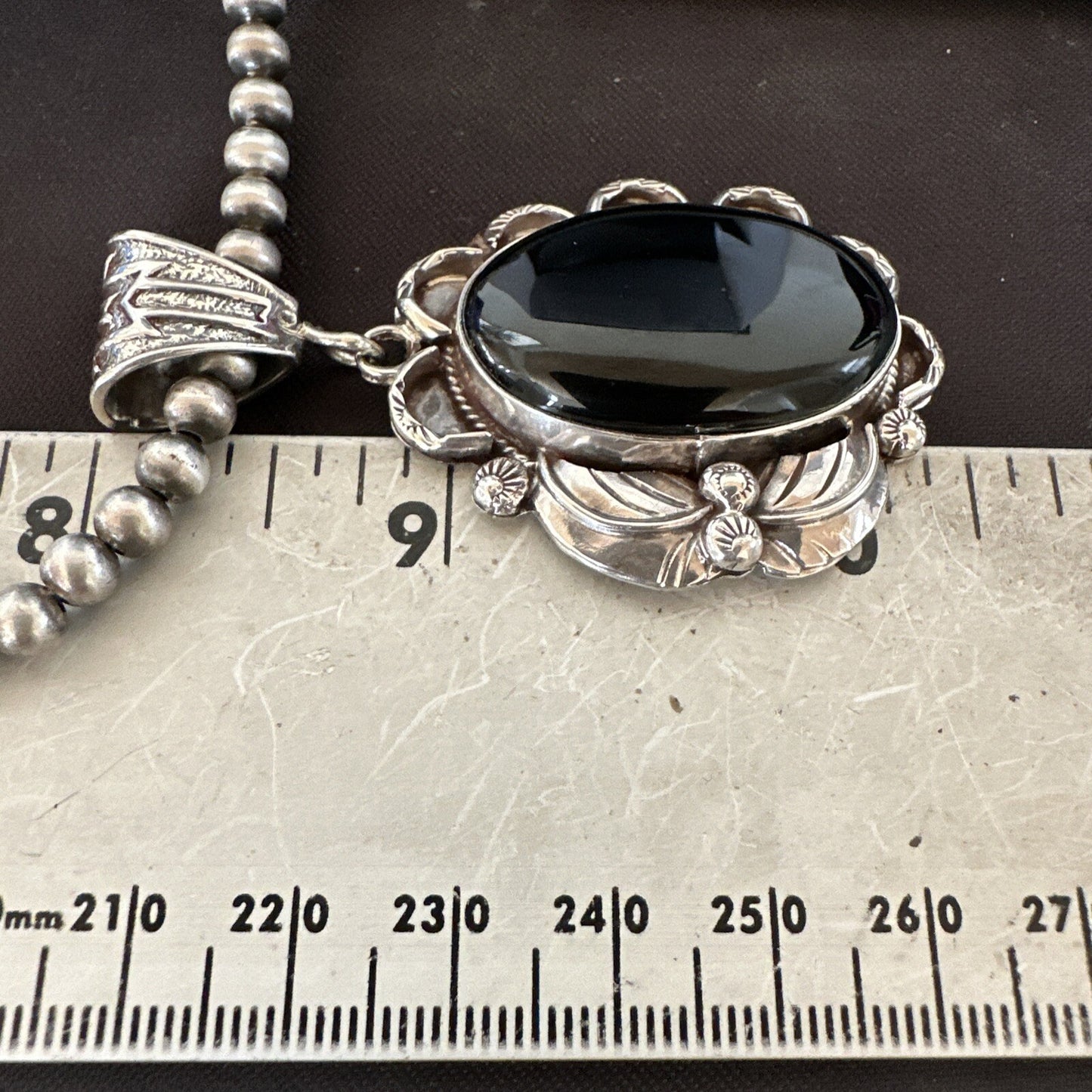 Mens Womens Black Onyx Pendant Navajo Sterling Silver Beads Necklace 18306