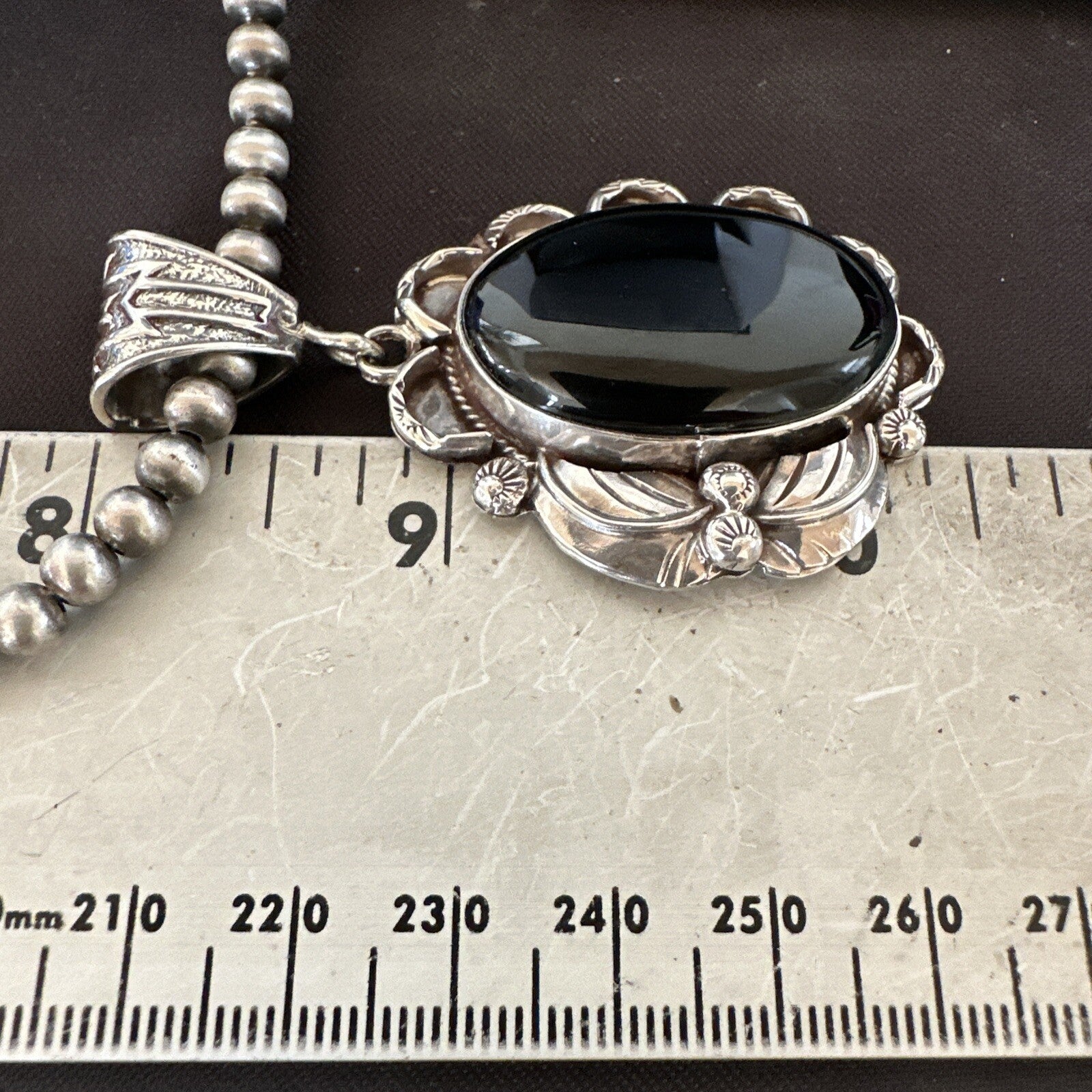 Mens Womens Black Onyx Pendant Navajo Sterling Silver Beads Necklace 18306