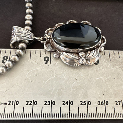 Mens Womens Black Onyx Pendant Navajo Sterling Silver Beads Necklace 18306