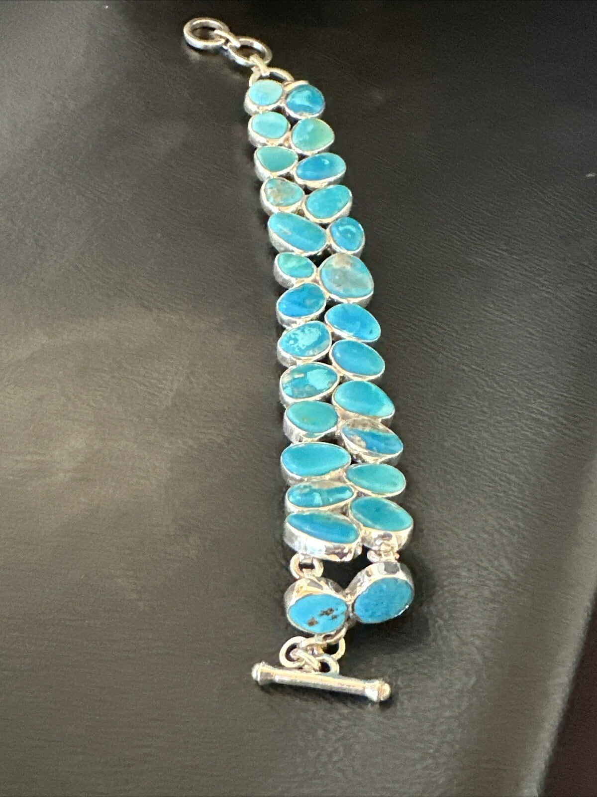 WoMen Blue Kingman Turquoise Sterling Silver Southwestern Link Bracelet 17974