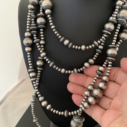 Native American Sterling Silver Navajo Mixed Beads 80" Necklace 92326
