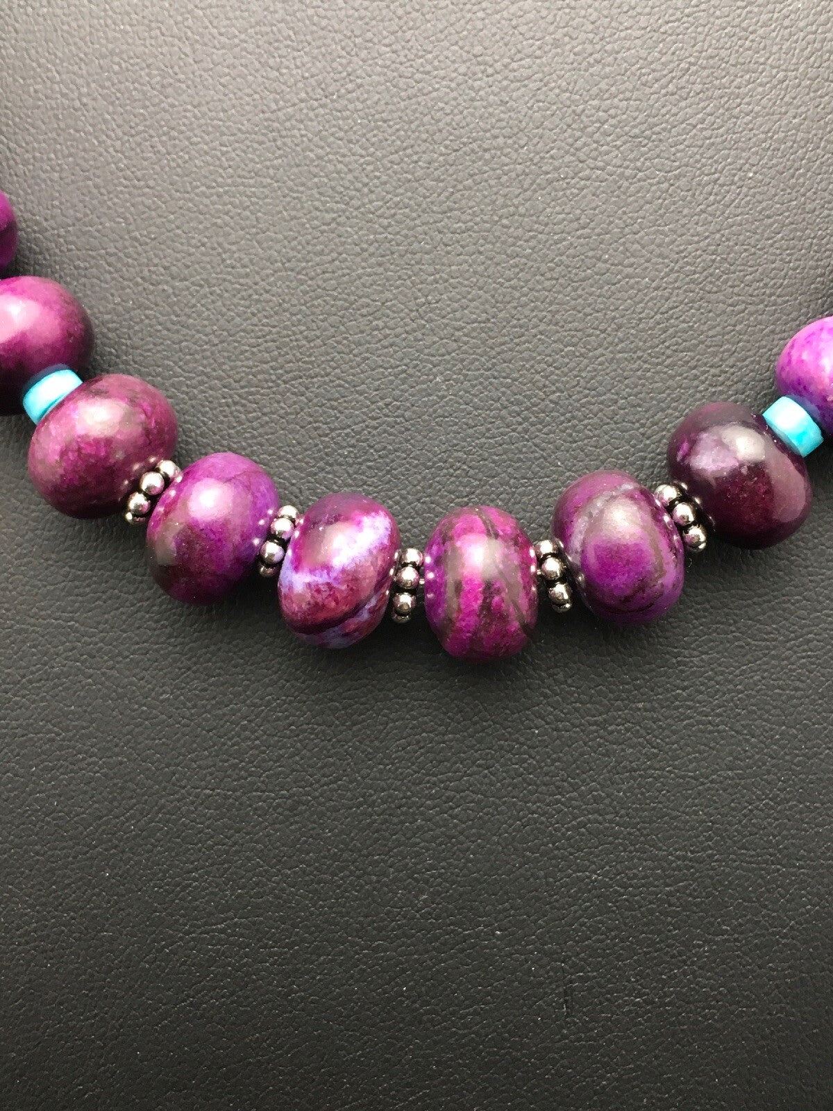 Purple Stone & Turquoise Bead Navajo Indian Sterling Necklace 27" 04061