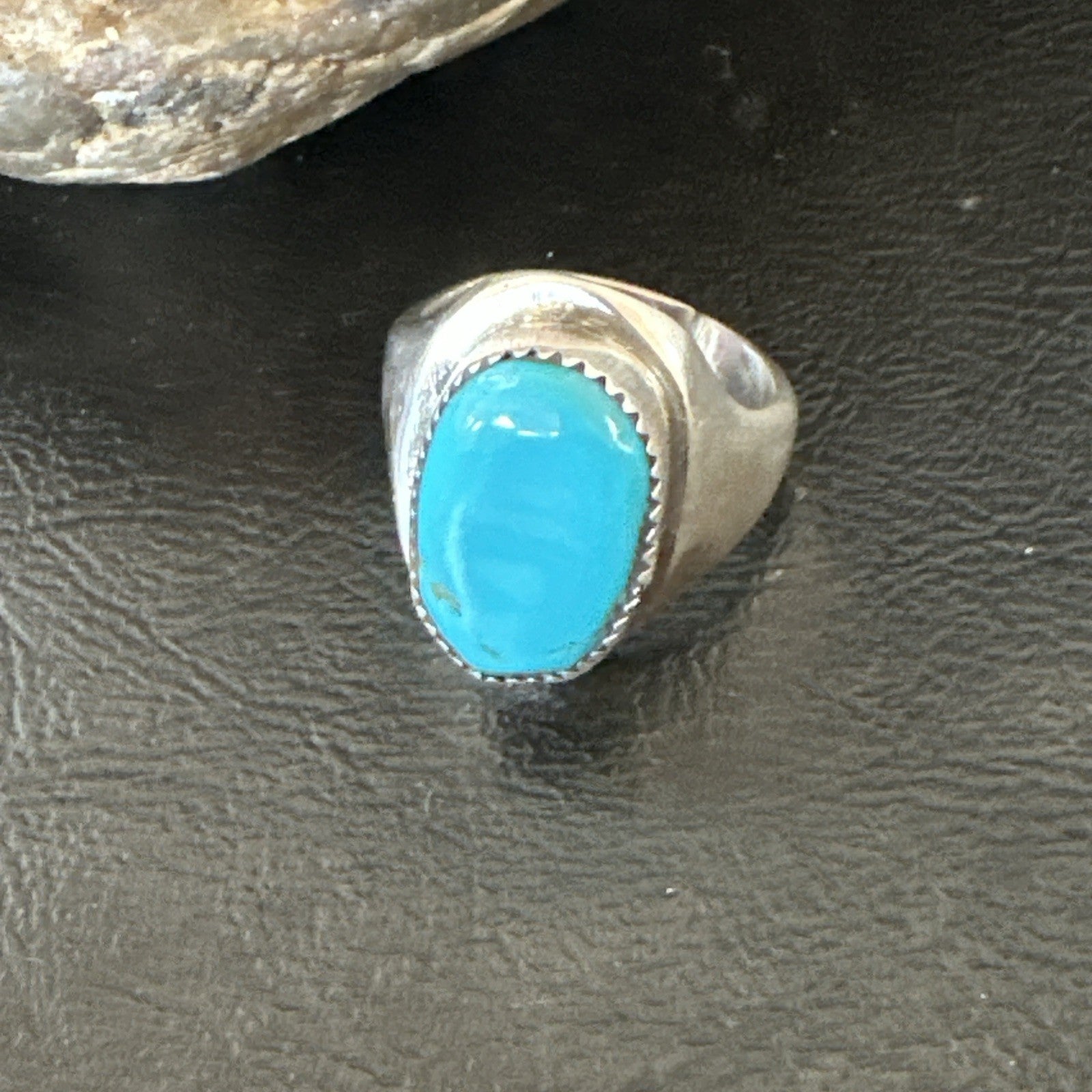 Blue Kingman Turquoise Navajo Sterling Silver Ring Size 10 19407