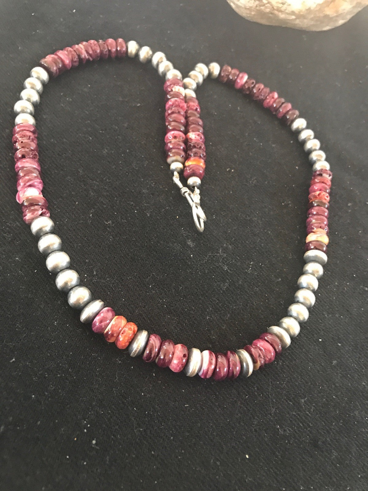 Purple Spiny Oyster Navajo Sterling Silver Necklace 20" 10272