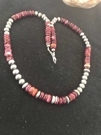 Purple Spiny Oyster Navajo Sterling Silver Necklace 20" 10272