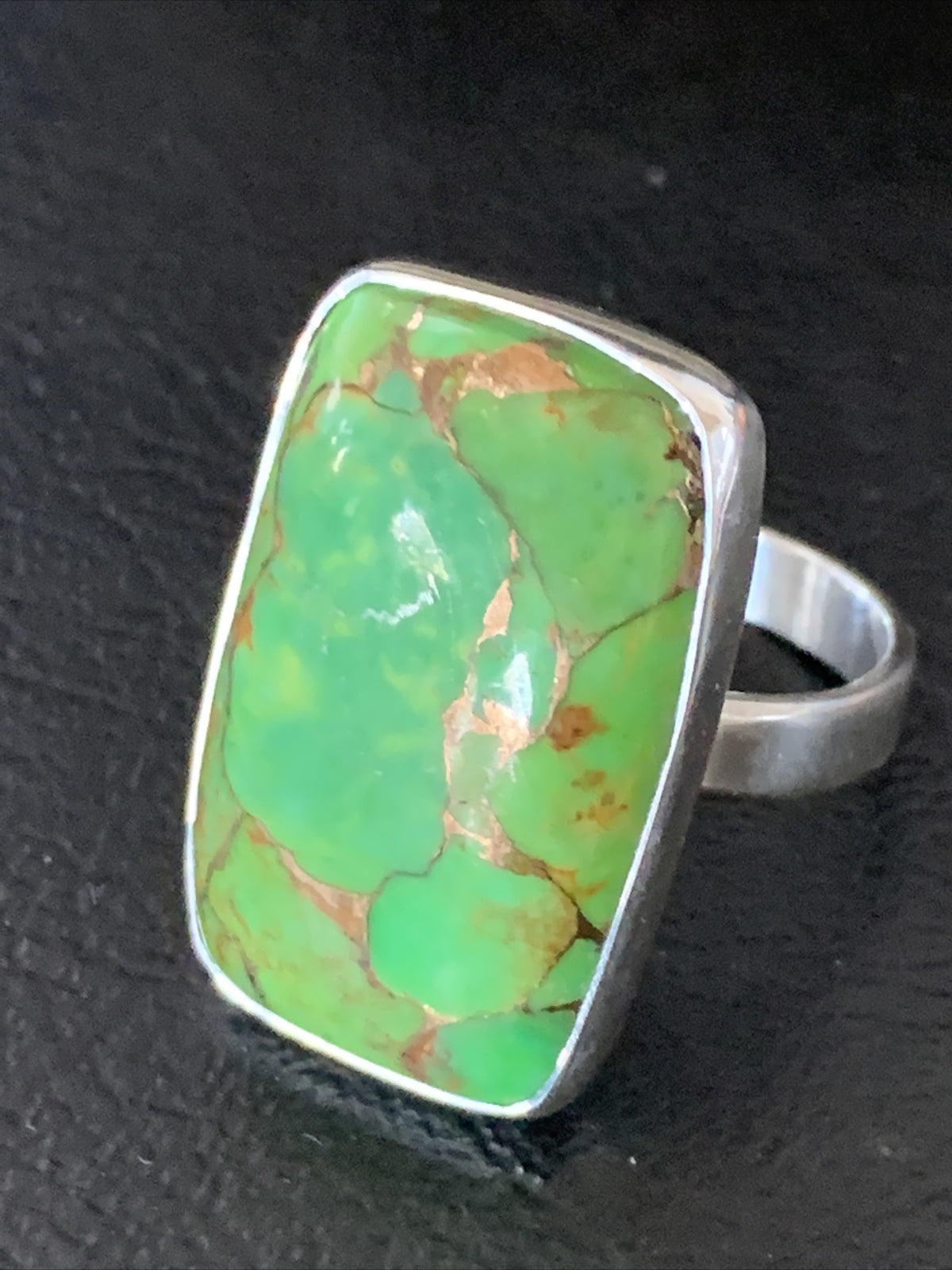 Green Mohave Turquoise Navajo Sterling Silver Ring Size 8.5 Adjustable 11793