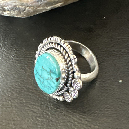 Yazzie Handmade Navajo Sterling Silver  Blue Kingman Turquoise Ring Size 8 19628