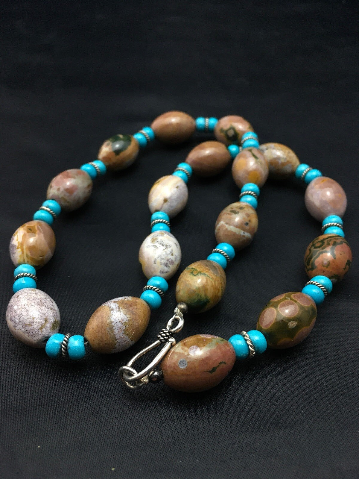 Turquoise & Agate Navajo Pearls Sterling Silver Necklace 04499