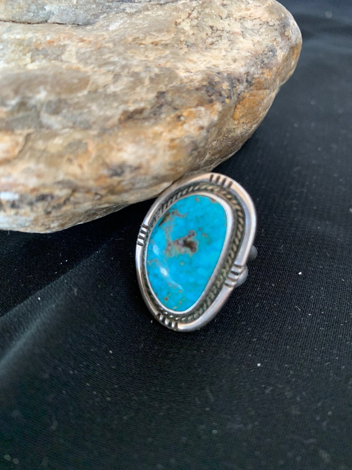 Native Kingman Turquoise Navajo Sterling Silver Old Pawn Ring Sz 4.5 4020