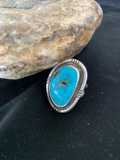 Native Kingman Turquoise Navajo Sterling Silver Old Pawn Ring Sz 4.5 4020