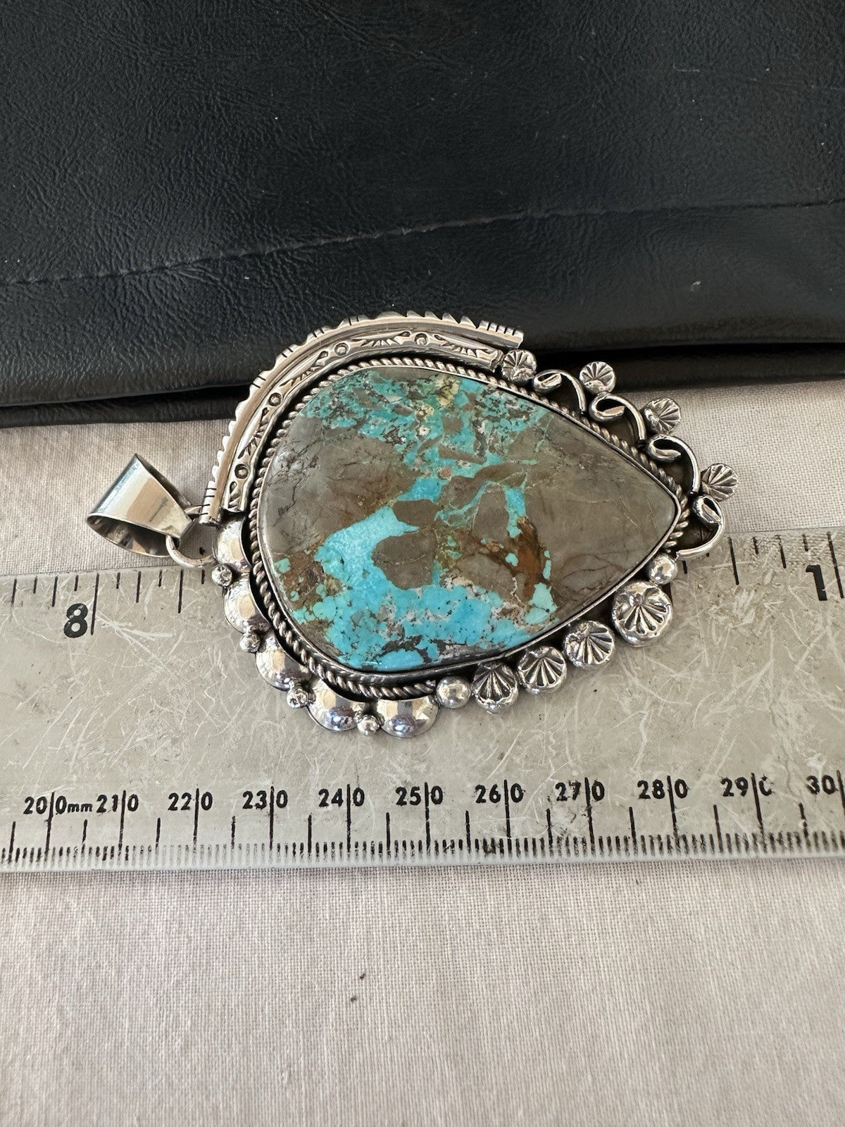 XXL Men Women Blue Turquoise Sterling Silver Pendant Navajo 19529