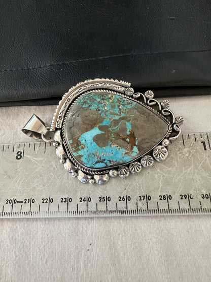 XXL Men Women Blue Turquoise Sterling Silver Pendant Navajo 19529