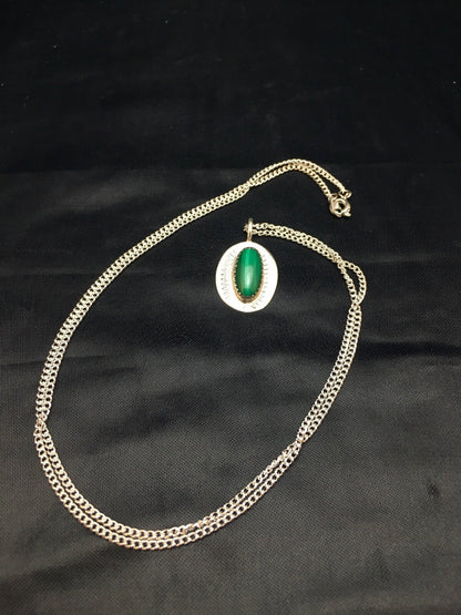 Green Malachite Pendant Navajo Sterling Silver Necklace 08953