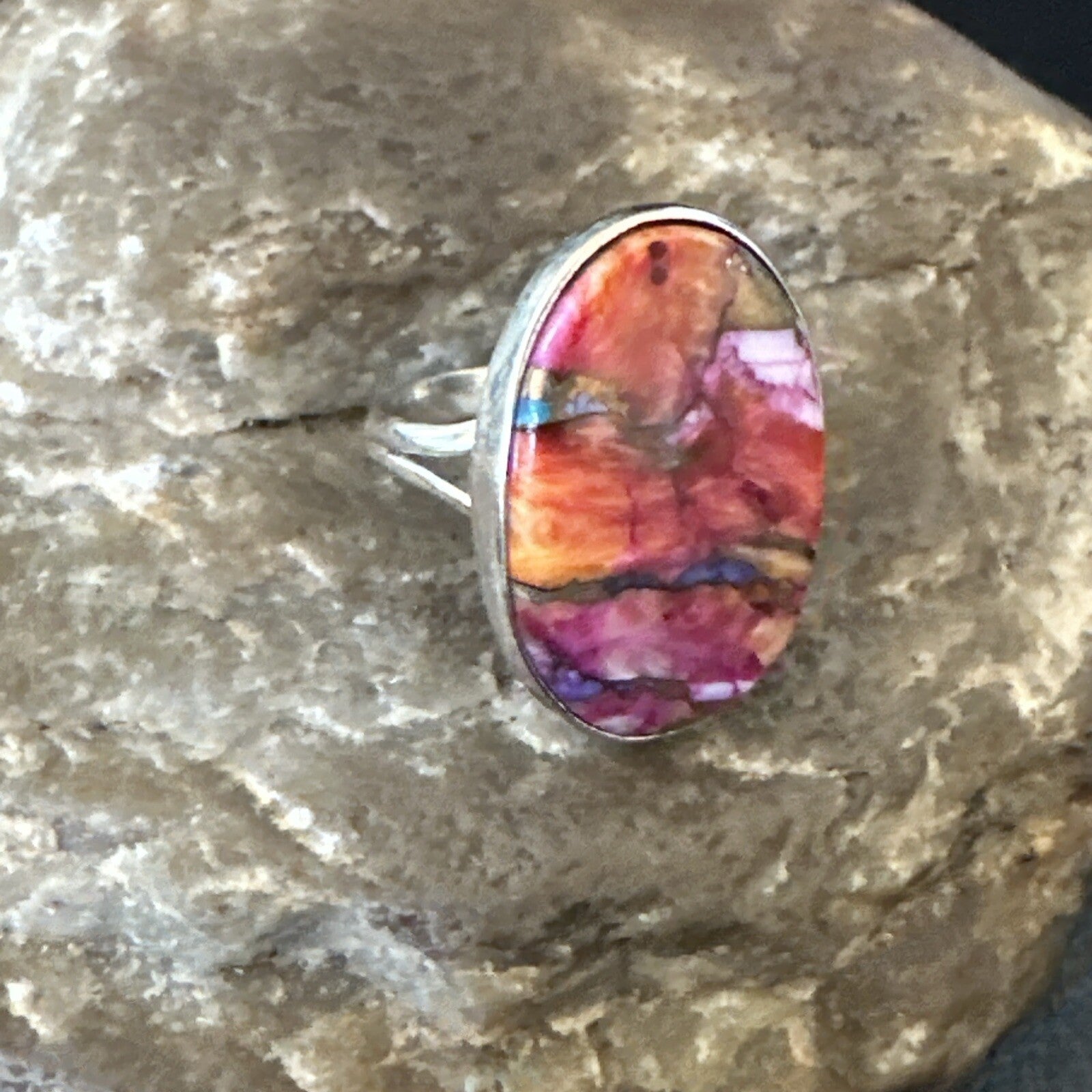 Blue Turquoise Spiny Oyster Southwestern Sterling Silver Ring Size 7 18427