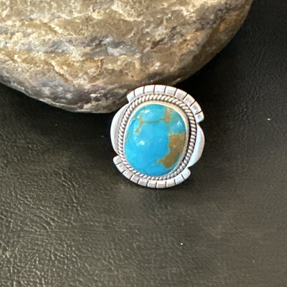 Blue Kingman Turquoise Navajo Sterling Silver Adjustable Ring Size 7 18824