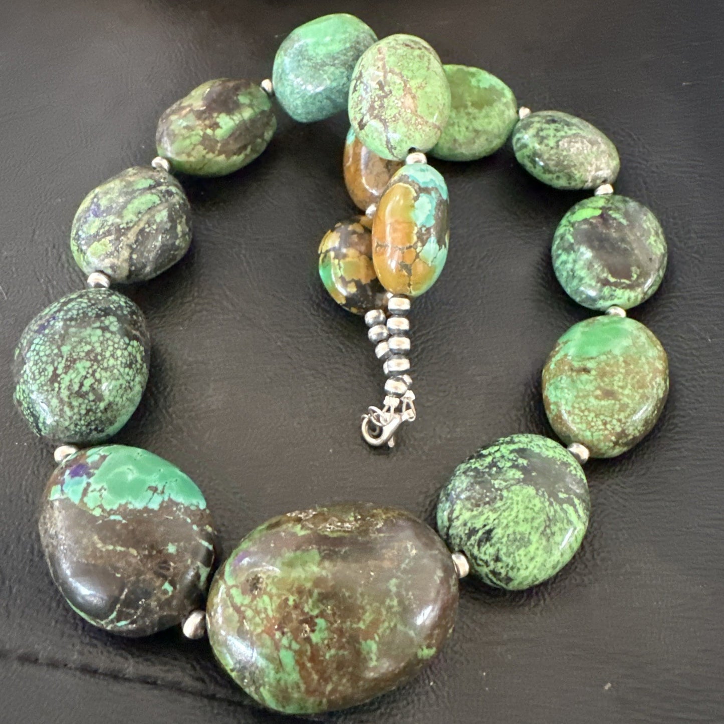 Blue Green Turquoise Chunky Navajo Sterling Silver Necklace 21” 19256