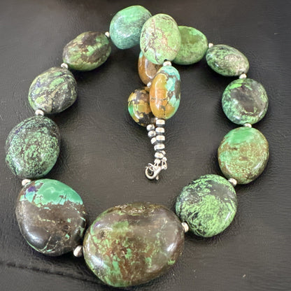 Blue Green Turquoise Chunky Navajo Sterling Silver Necklace 21” 19256