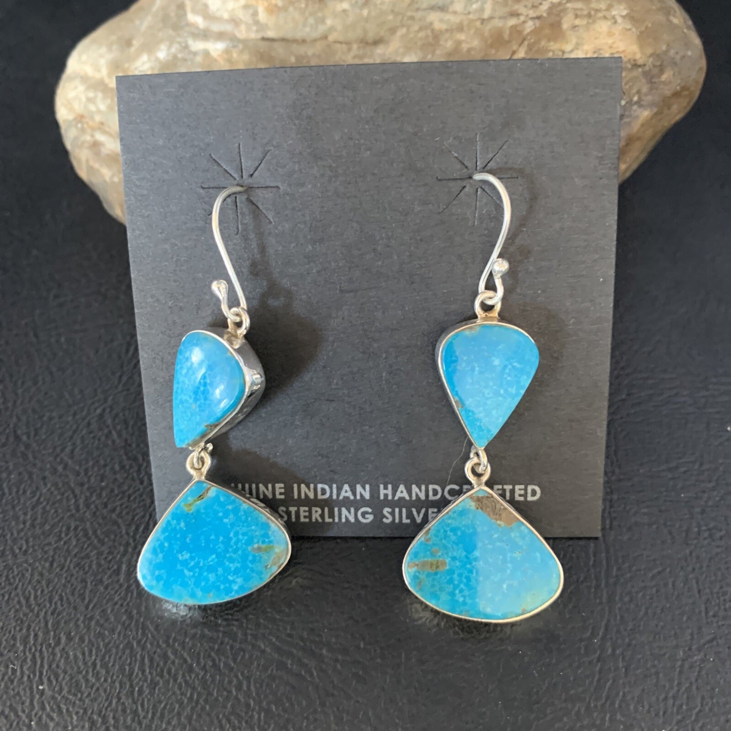 Kingman Turquoise Navajo Sterling Silver Dangle Earrings 1.5" 14013
