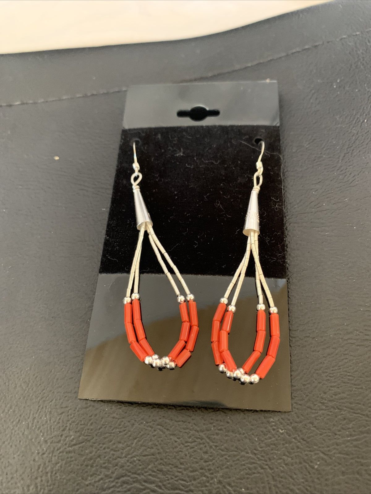 Natural Red Coral Heishi 3 Strands Sterling Silver Earrings & Necklace 20" 01218