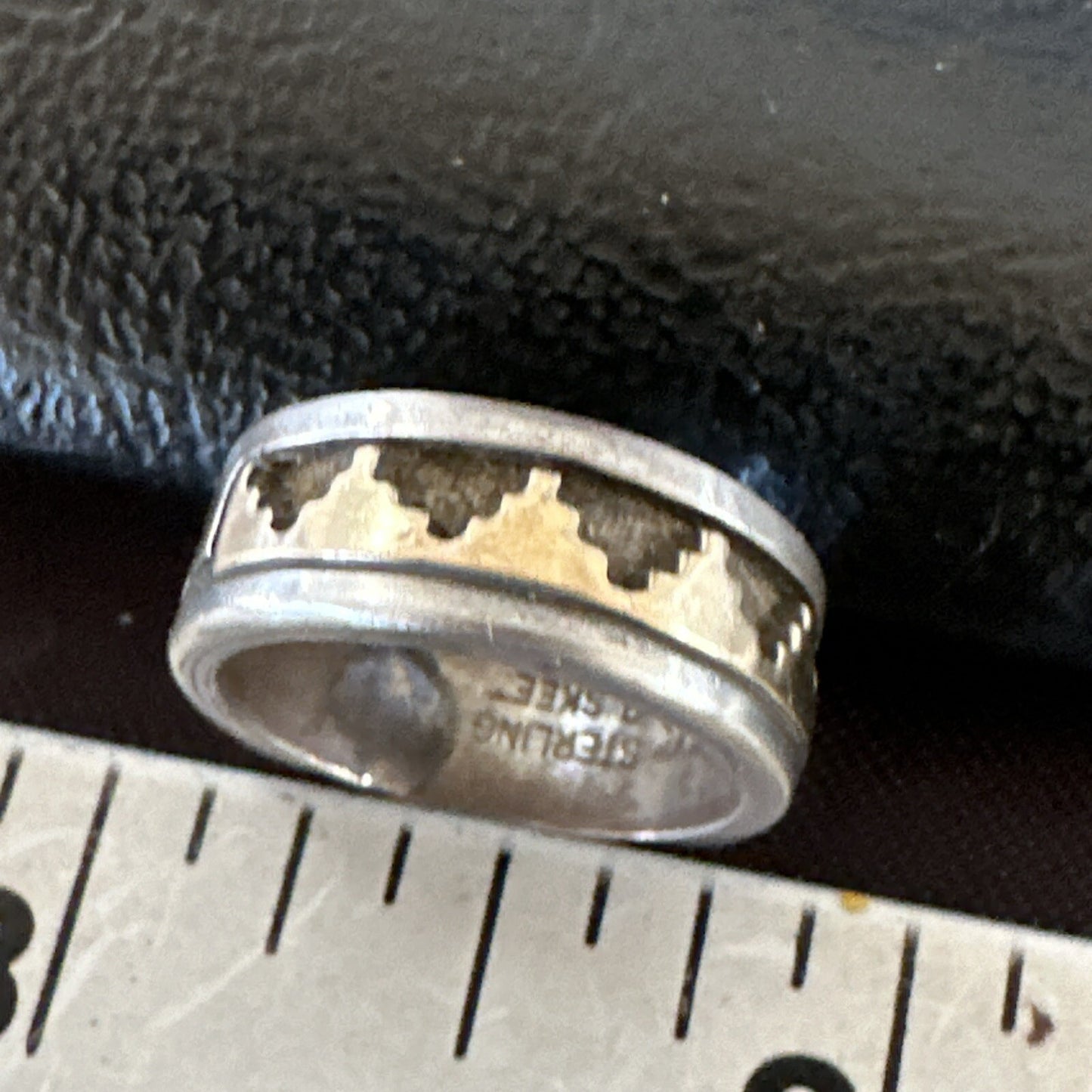 Mens Wedding Band Navajo Stamped 14K Gold Sterling Silver Ring Sz 4 17969