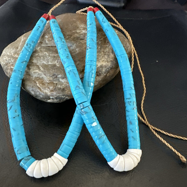Stabilized Blue Turquoise Jacla Double White Santo Domingo 4.5" | Authentic Native American Handmade | 18165