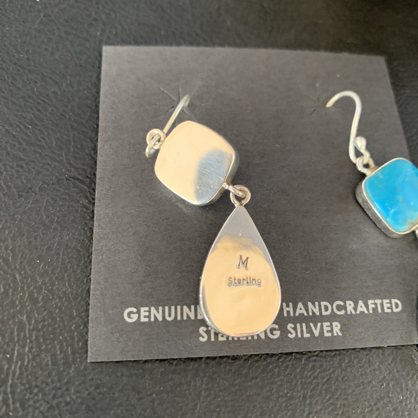 Kingman Turquoise Handmade Navajo Sterling Silver Dangle Earrings 1.5" 14012