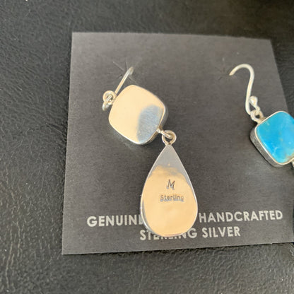 Kingman Turquoise Handmade Navajo Sterling Silver Dangle Earrings 1.5" 14012