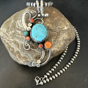 Multicolor Turquoise Spiny Navajo Cluster Pendant Necklace | Sterling Silver | Authentic Native American Handmade | 19683