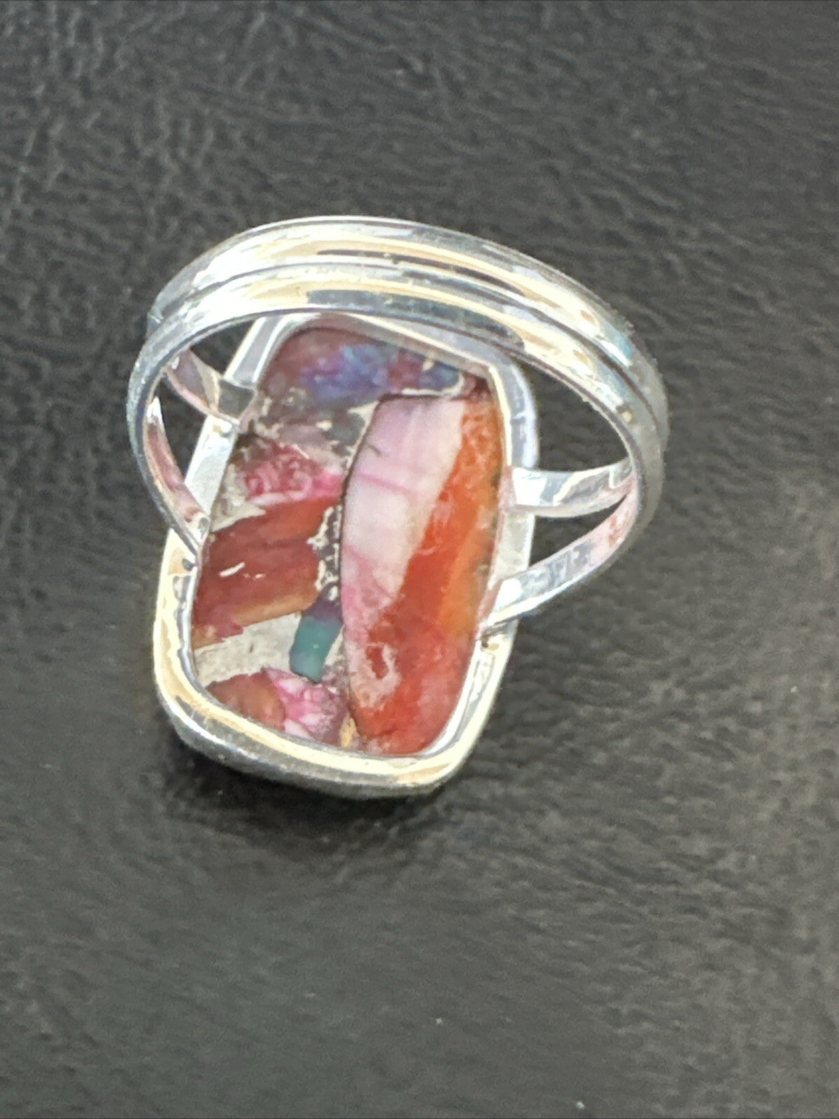 Blue Turquoise Spiny Oyster Southwestern Sterling Silver Ring Size 8 18487