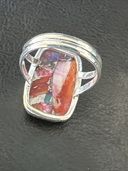 Blue Turquoise Spiny Oyster Southwestern Sterling Silver Ring Size 8 18487
