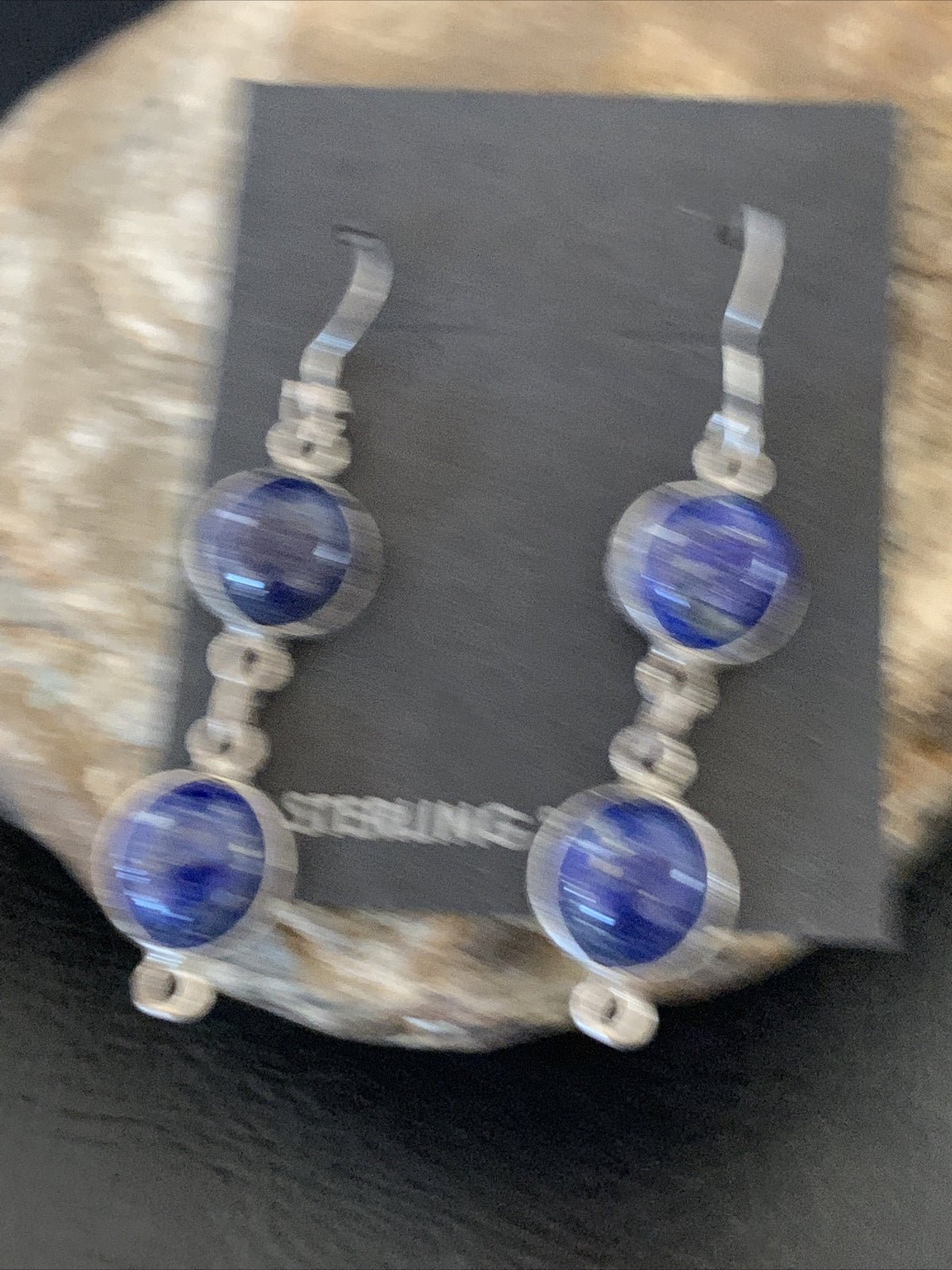 Native Blue Lapis Sterling Silver Multi-Stone Dangle Drop Earrings 1" 12710