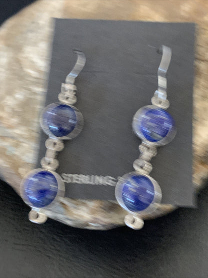 Native Blue Lapis Sterling Silver Multi-Stone Dangle Drop Earrings 1" 12710