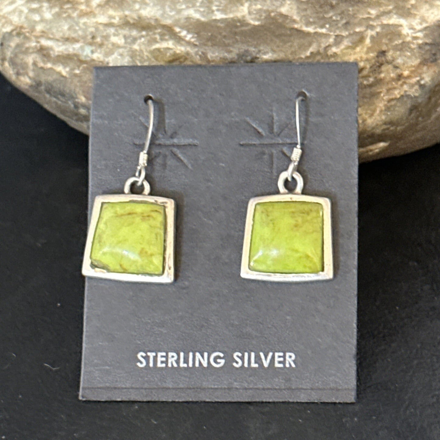 Green Gaspeite Navajo Sterling Silver Dangle Earrings 14688