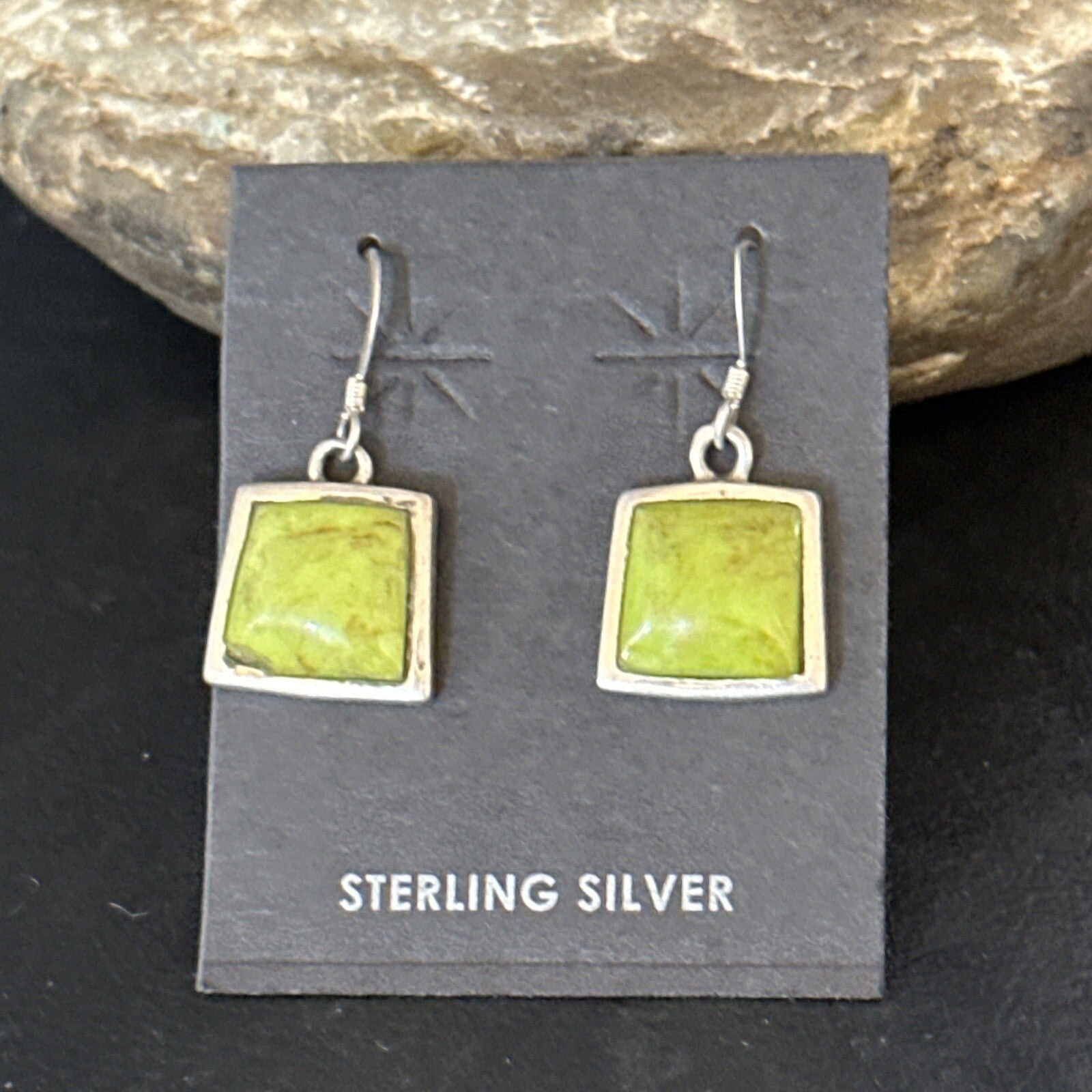 Green Gaspeite Navajo Sterling Silver Dangle Earrings 14688