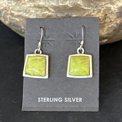 Green Gaspeite Navajo Sterling Silver Dangle Earrings 14688