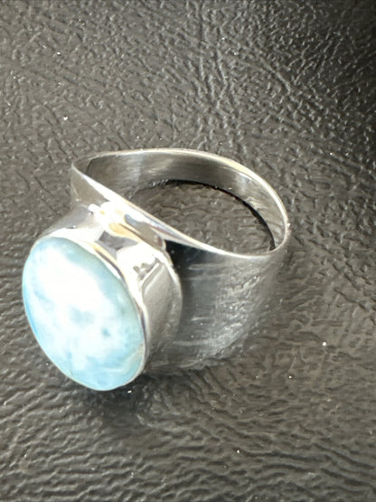 Womens Blue Larimar Navajo Sterling Silver Ring Size 9 17674