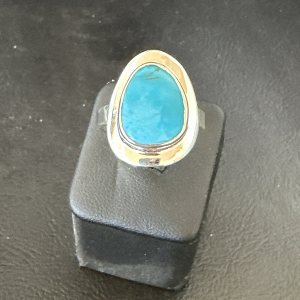 Southwestern Blue Kingman Turquoise Ring Size 9 | Sterling Silver | Authentic Native American Handmade | 18527