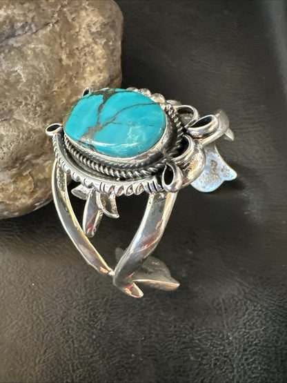 Yazzie Kingman Turquoise Navajo Sterling Silver Tufa Cast Cuff Bracelet 19691
