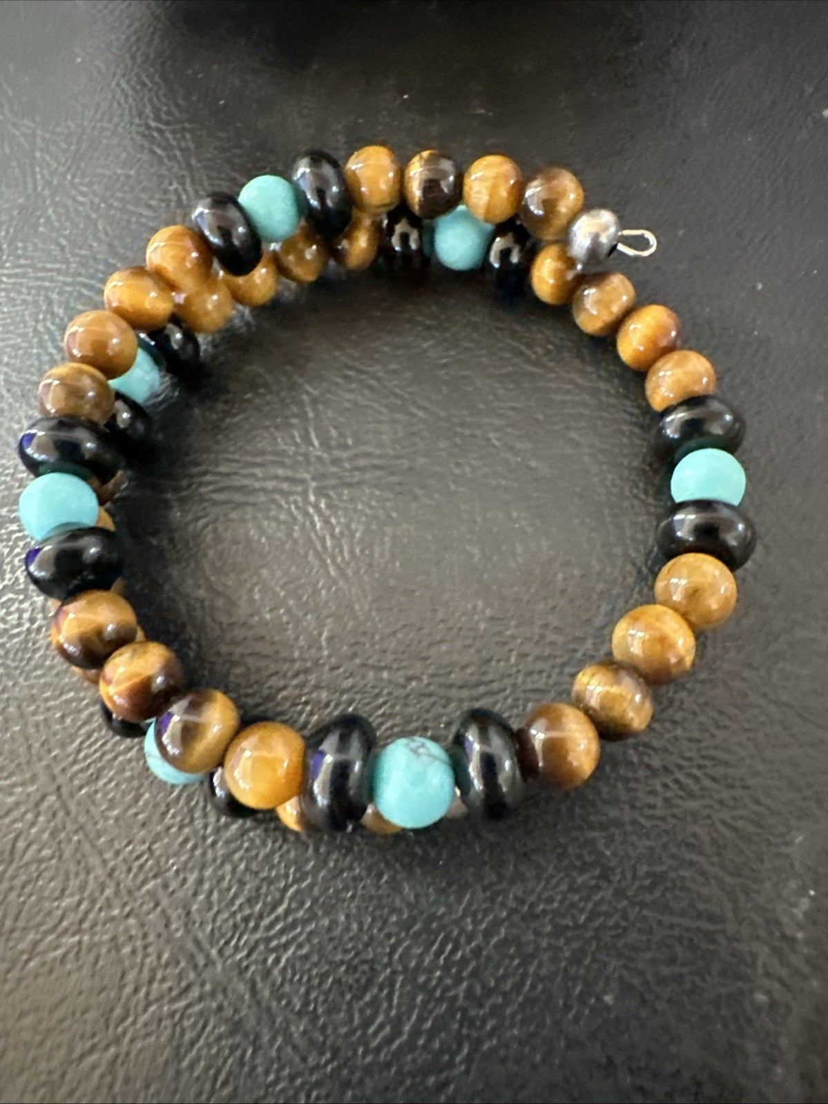 Blue Turquoise Coffee Tigers Eye Navajo Stainless Memory Wire Bracelet 19695