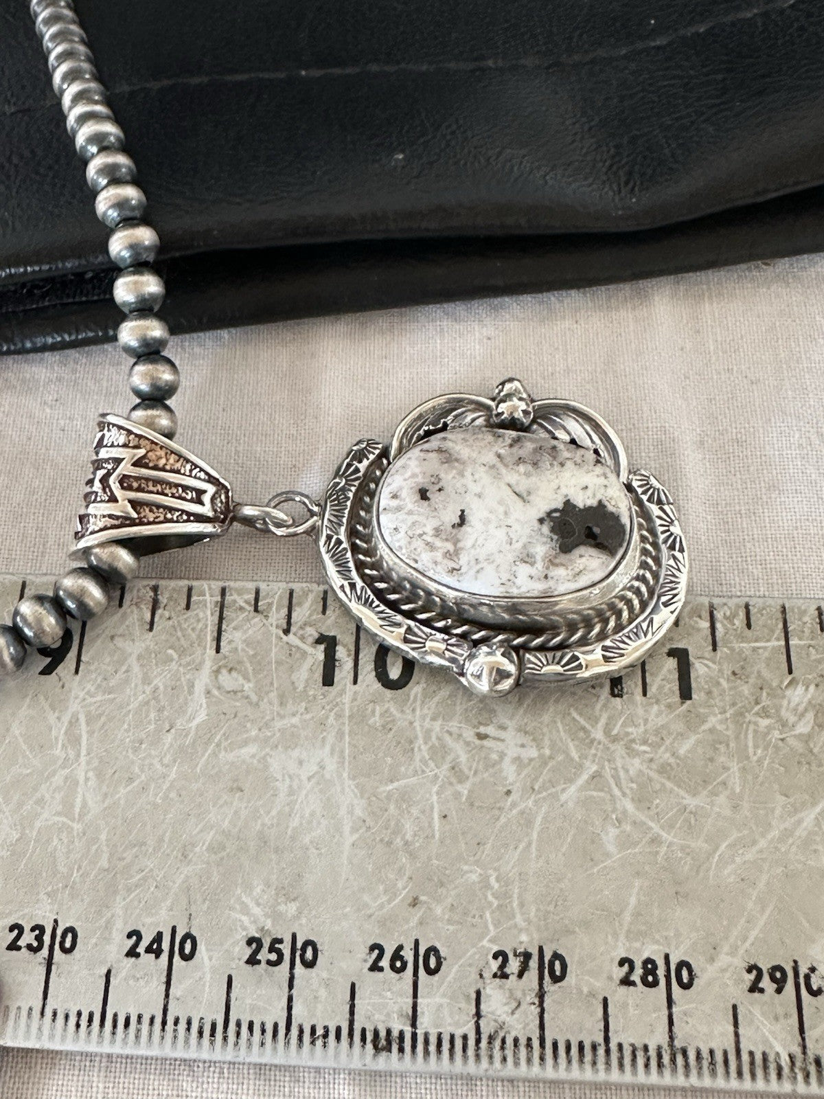 White Buffalo Turquoise Pendant Navajo Pearls Sterling Silver Necklace 19375
