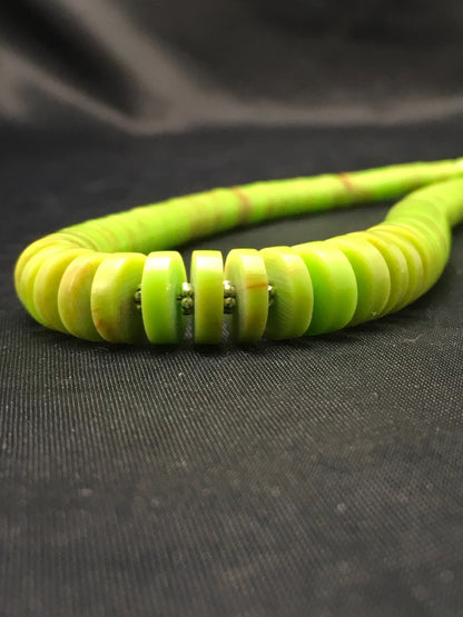 Green Gaspeite Stabilized Santo Domingo Sterling Silver Beads Necklace 20" 19445