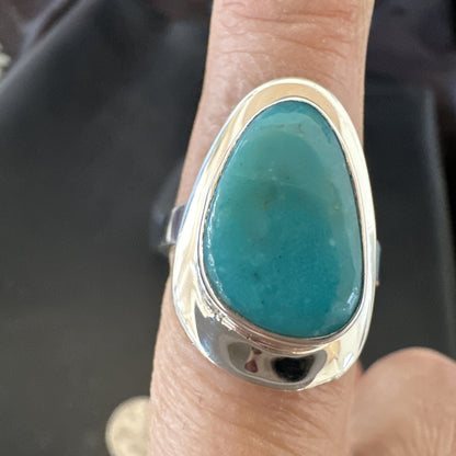 Southwestern Sterling Silver Blue Kingman Turquoise Ring Size 9 18526