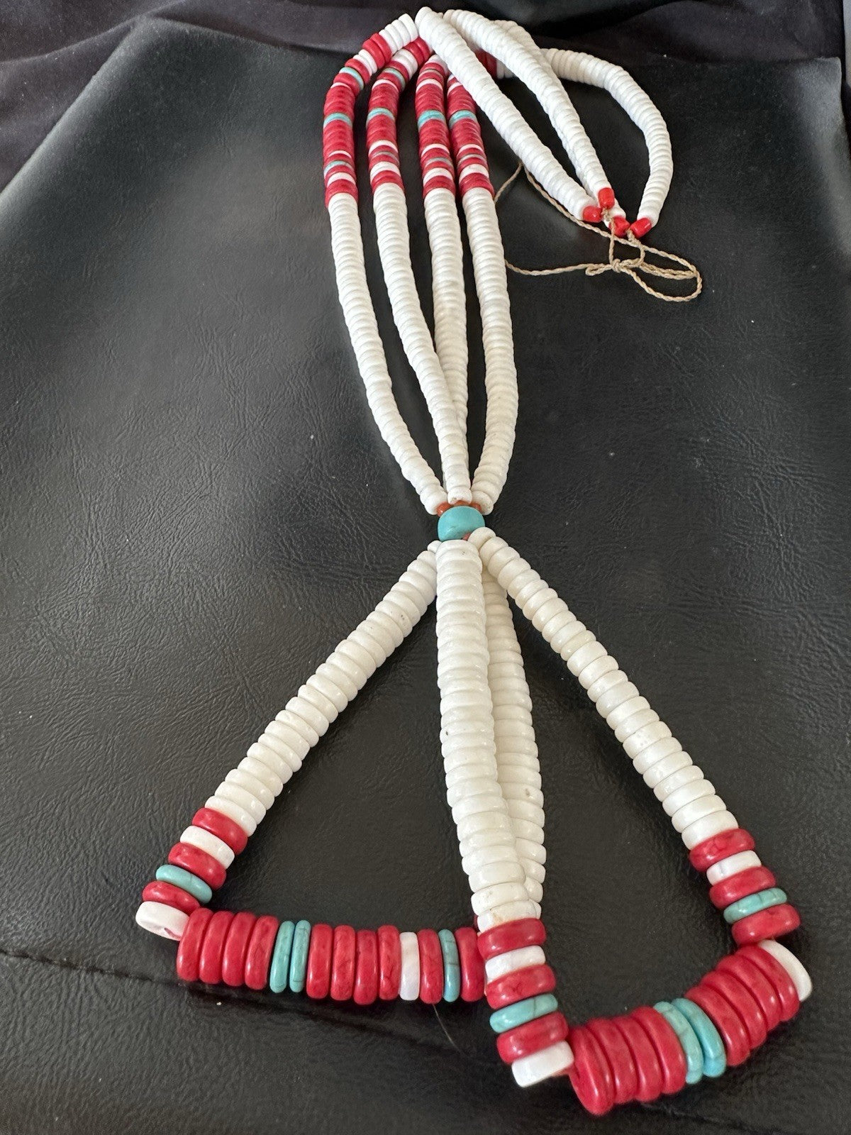 Red Coral White Turquoise 2 St Native American Santo Domingo Necklace 28" 19440