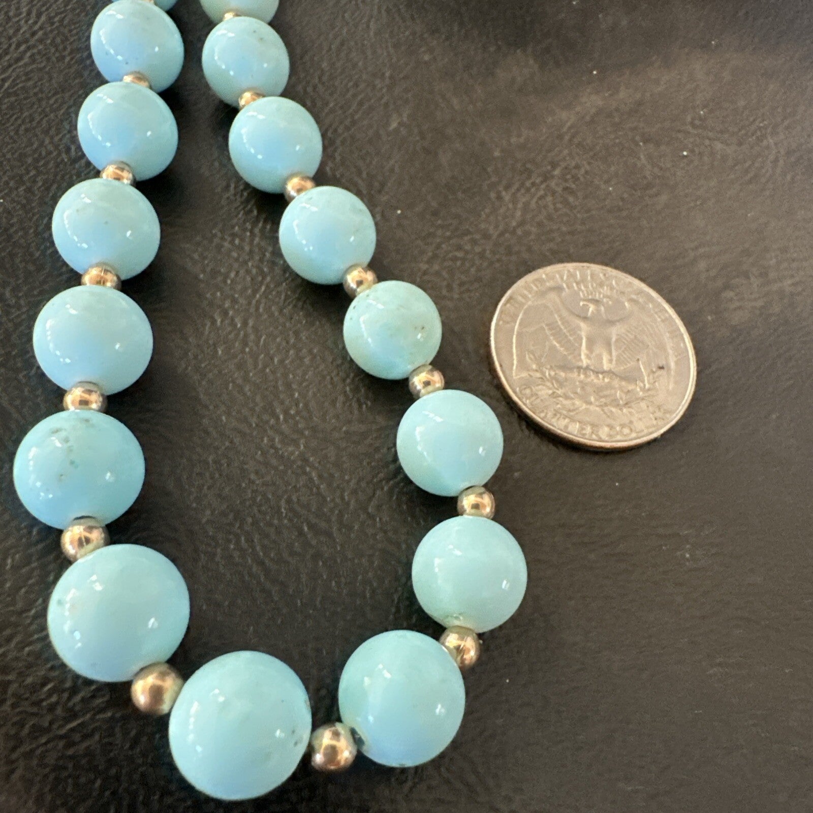 Goldfilled Womens 10mm Blue Dry Creek Turquoise Navajo Necklace 19” 18588