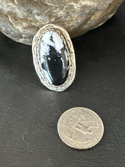 Black White Buffalo Turquoise Navajo Sterling Silver Ring Size 9.5 19809