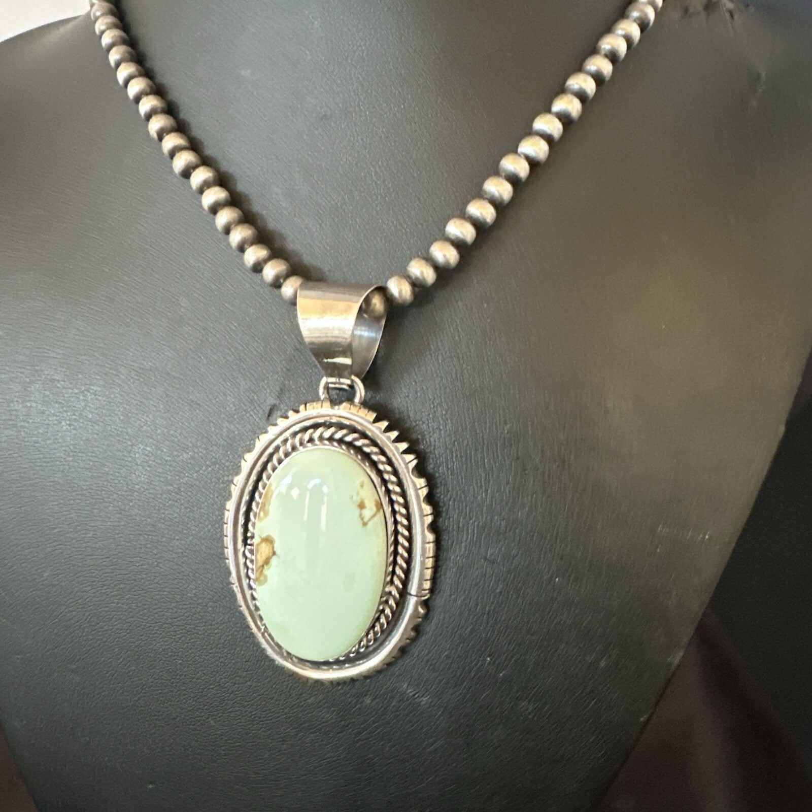 Mens Women Navajo Sterling Silver Green Turquoise Necklace Pendant 18195