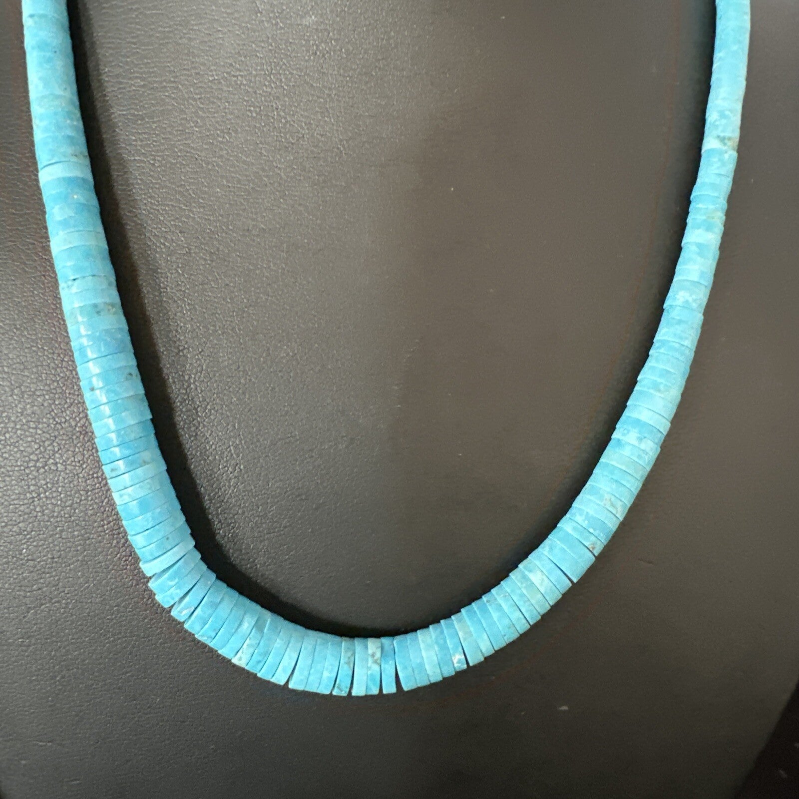 Robin Egg Blue Turquoise Stabilized 18” Heishi Sterling Silver Necklace 14932